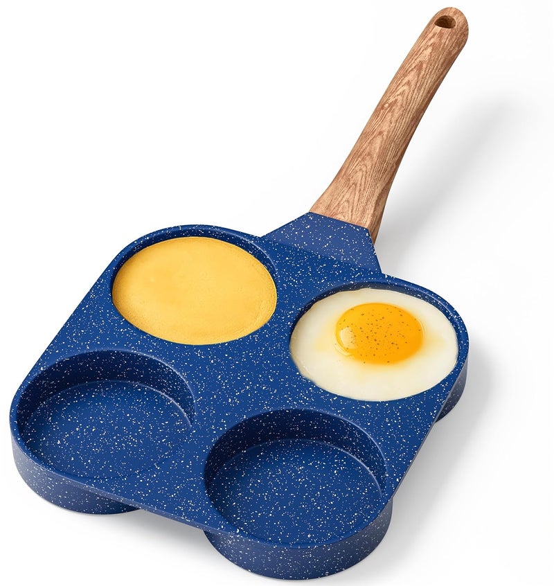 BAKKENMASTER 4-Cup Nonstick Frying Egg Pan Blue Marble, Granite Pancake Pan, PFOS & PFOA Free, Die-Cast Aluminum with Heat-Resistant Handle, 500°F Stove-Safe, Compatible with Induction, Gas & Electric Cooktops - Image 1